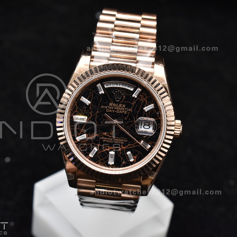 DayDate 40 RG GMF 904L Steel Meteorite Dial Crystal Markers On President Bracelet A3255